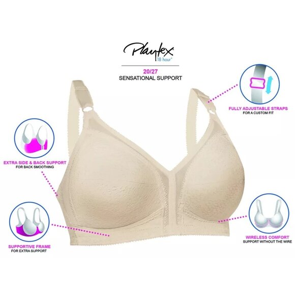 Playtex 18 Hour Sensational Support Wireless Bra 20/27 WHITE 46D - Picture 4 of 7